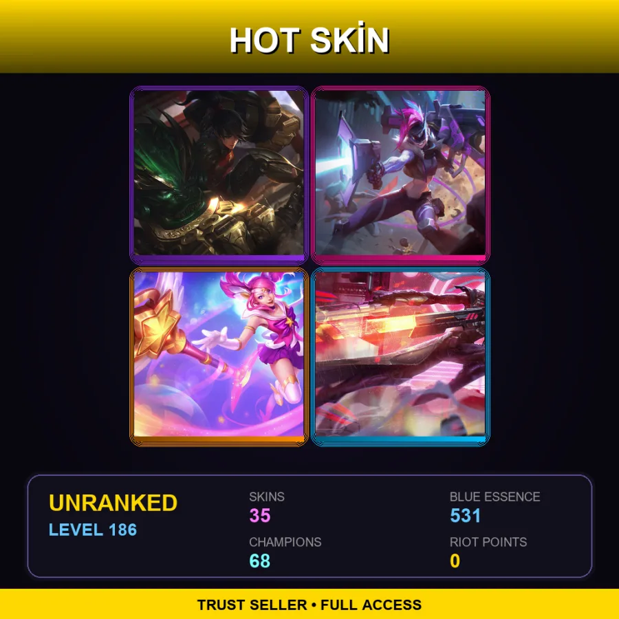LAS | Lv186 | Unranked | 35 Skin | 68 Champ — LoL account
