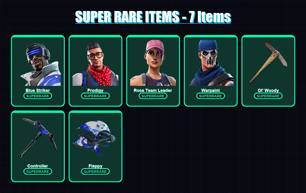 [PS4/PS5/XBOX/PC] | Blue Striker | Prodigy | Rose Team Leader | Warpaint | Ronin | 28 skin | 38 pickaxe | 28 emote | 32 glider | Lv347