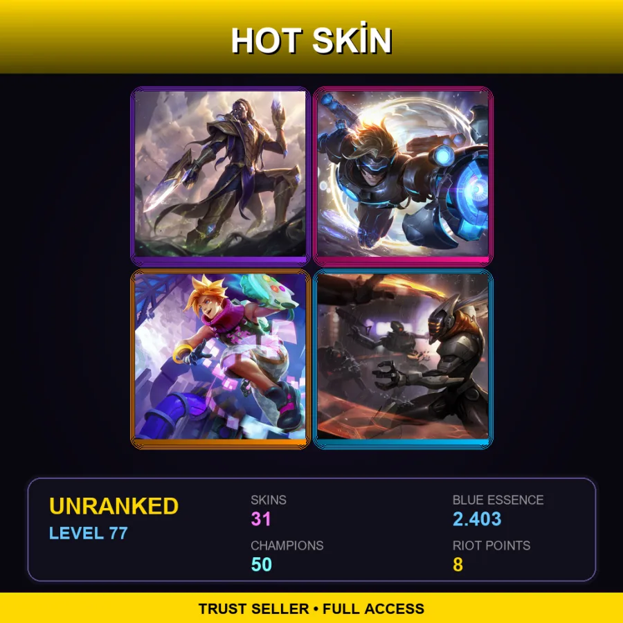 NA | Lv77 | Unranked | 31 Skin | 50 Champ — LoL account
