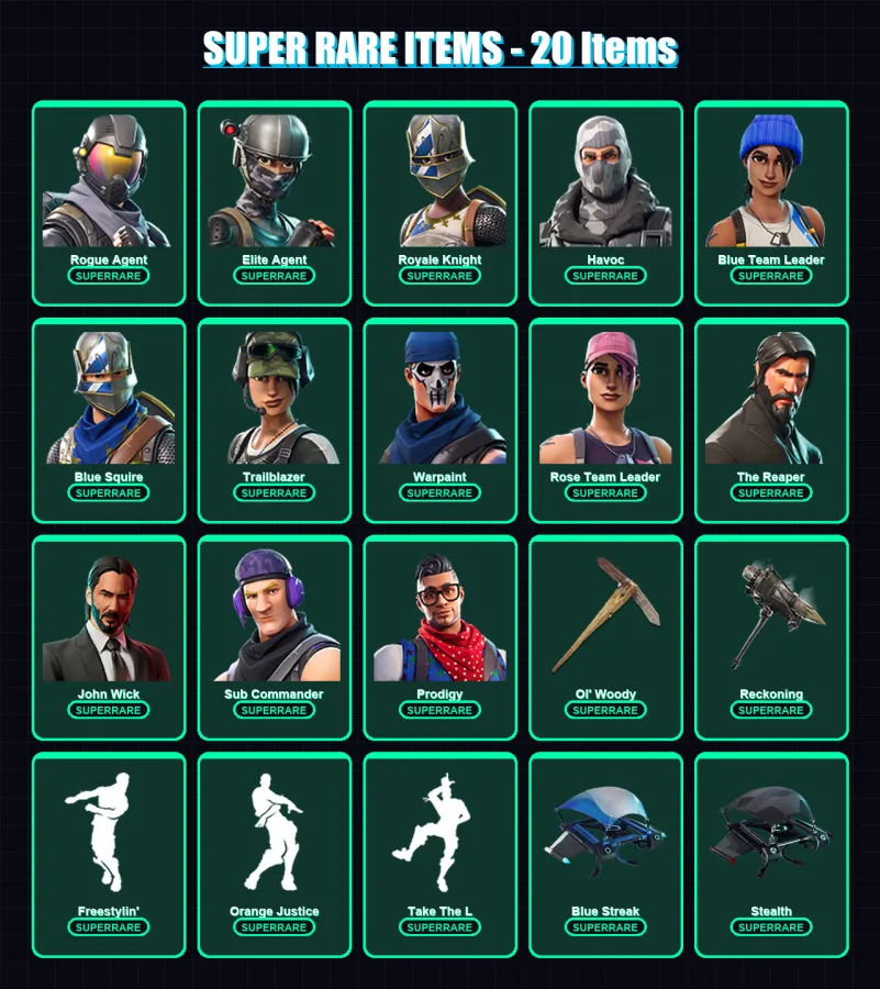[PS4/PS5/XBOX/PC] | Rogue Agent | Elite Agent | Royale Knight | Havoc | Blue Team Leader | 91 skin | 60 pickaxe | 71 emote | 63 glider | Lv705