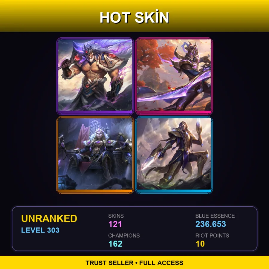 EUNE | Lv303 | Unranked | 121 Skin | 162 Champ