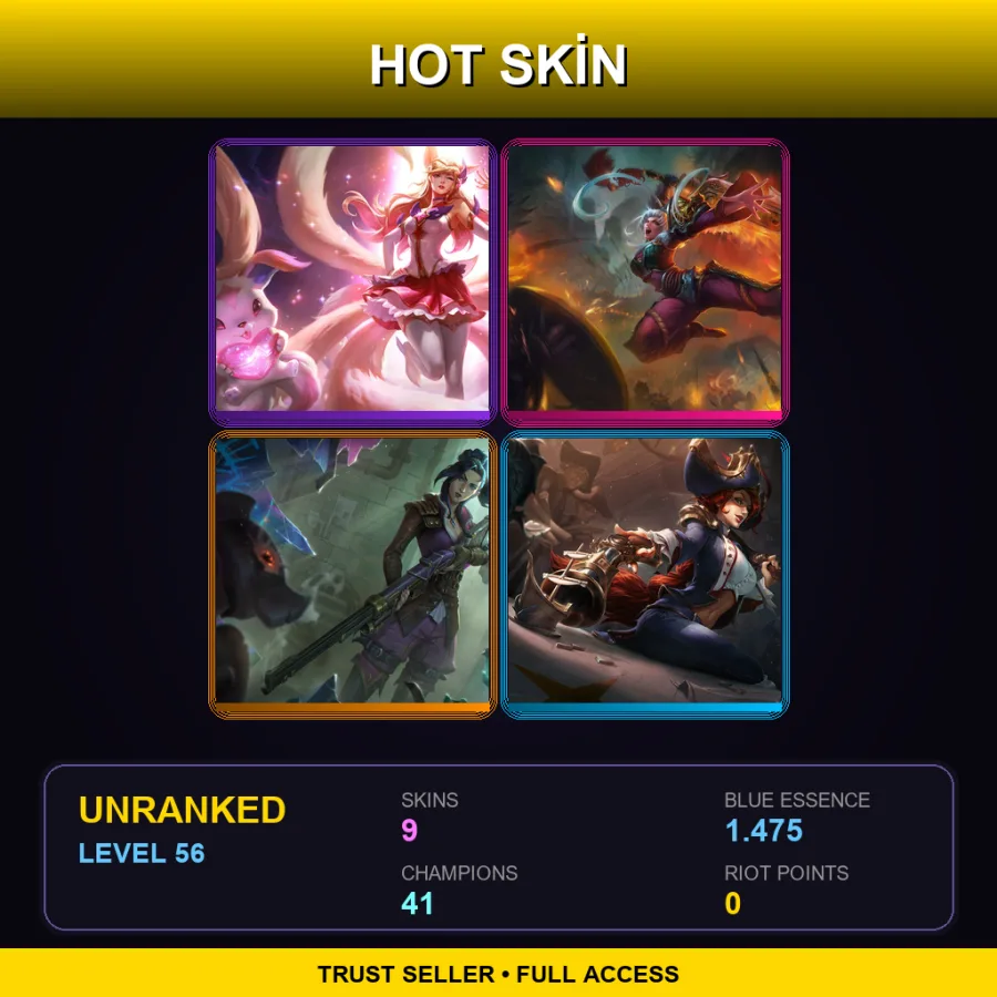 LAS | Lv56 | Unranked | 9 Skin | 41 Champ — LoL account