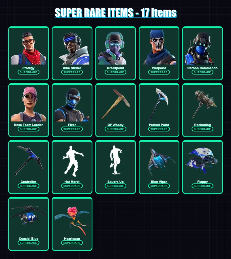 [PS4/PS5/XBOX/PC] | Prodigy | Blue Striker | Breakpoint | Warpaint | Carbon Commando | 132 skin | 133 pickaxe | 105 emote | 117 glider | Lv1253 — Fortnite account