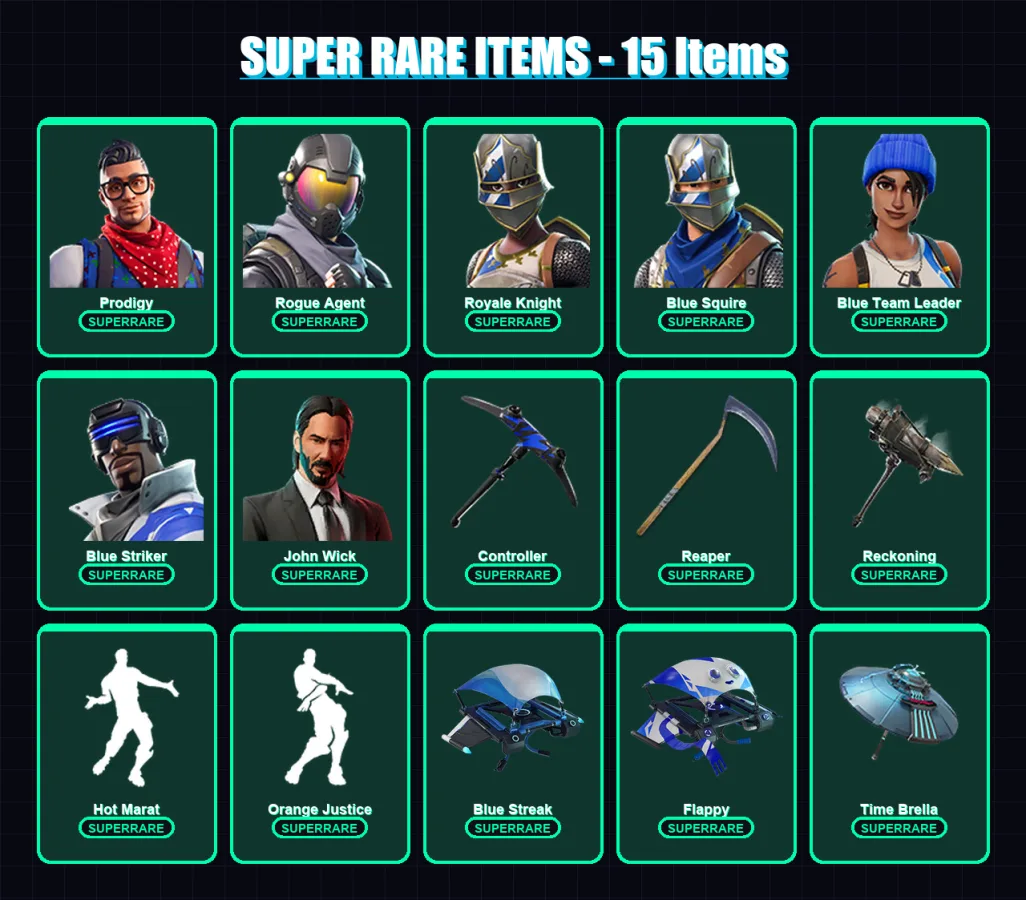 [PC/XBOX] | Prodigy | Rogue Agent | Royale Knight | Blue Squire | Blue Team Leader | 55 skin | 40 pickaxe | 70 emote | 52 glider | Lv905