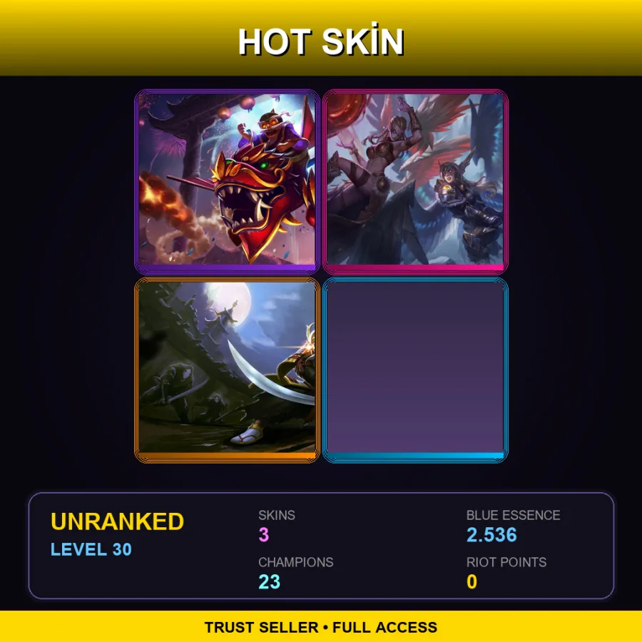 LAN | Dragonwing Corki | Battleborn Kayle | Samurai Yi | 3 Skin | 23 Champ | Lv30