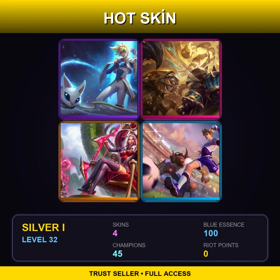 EUW | Lv32 | Silver I | 4 Skin | 45 Champ — LoL account