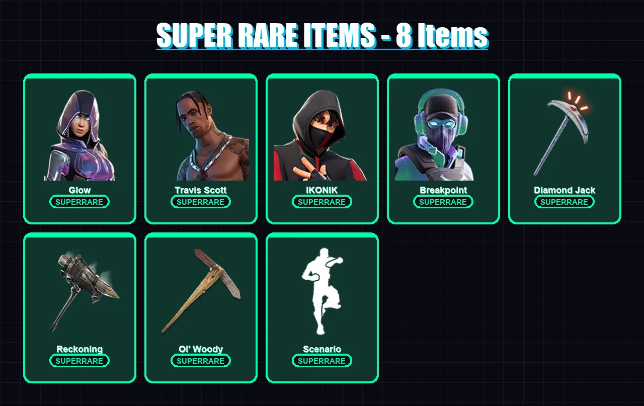 [PC/PSN] | Glow | Travis Scott | IKONIK | Breakpoint | Gear Specialist Maya | 179 skin | 148 pickaxe | 127 emote | 123 glider | Lv1633