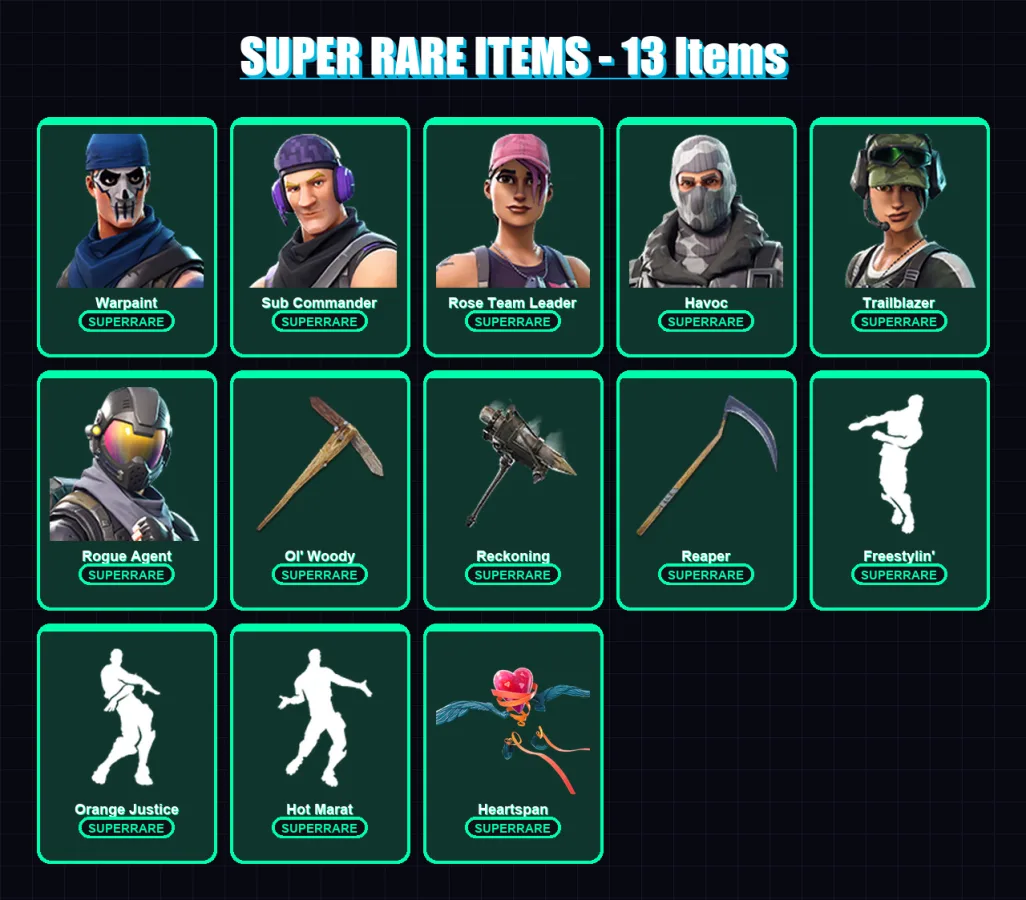 [PC/XBOX] | Warpaint | Sub Commander | Rose Team Leader | Havoc | Trailblazer | 81 skin | 62 pickaxe | 66 emote | 70 glider | Lv748 — Fortnite account
