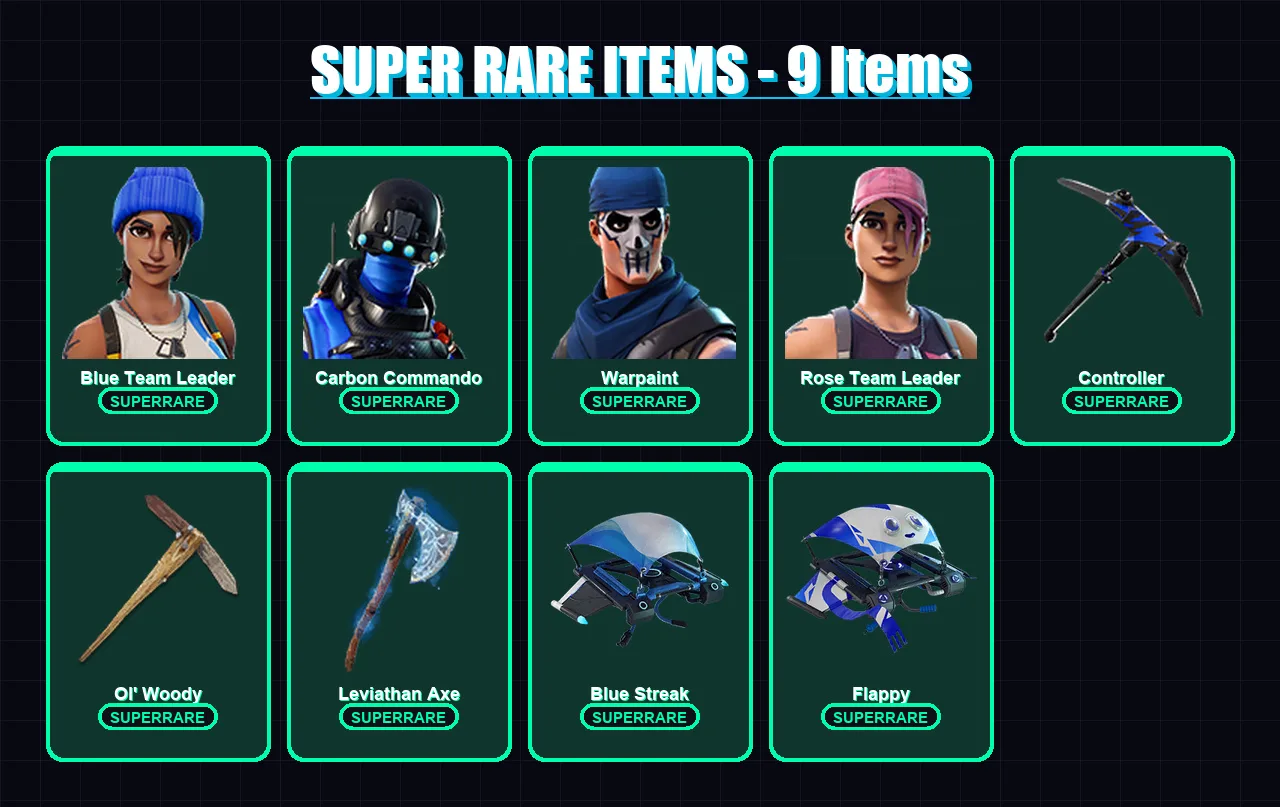 [PC/XBOX/PSN] | Blue Team Leader | Carbon Commando | Warpaint | Rose Team Leader | Hybrid | 91 skin | 91 pickaxe | 67 emote | 59 glider | Lv729