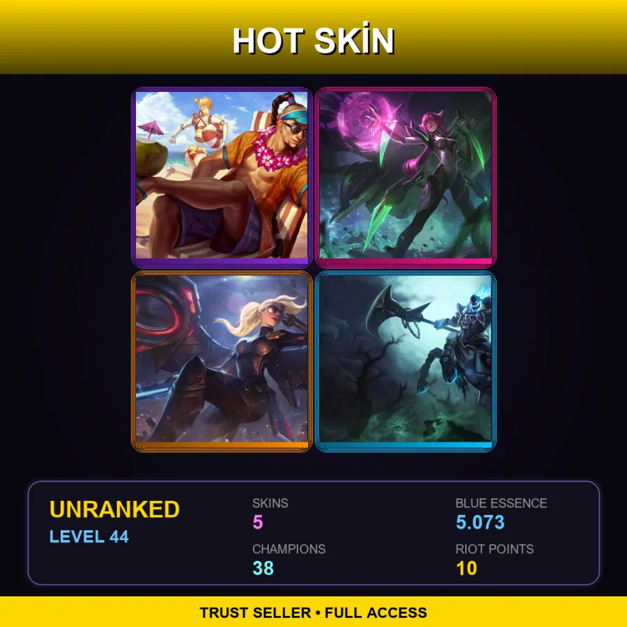 TR | Lv44 | Unranked | 5 Skin | 38 Champ — LoL account