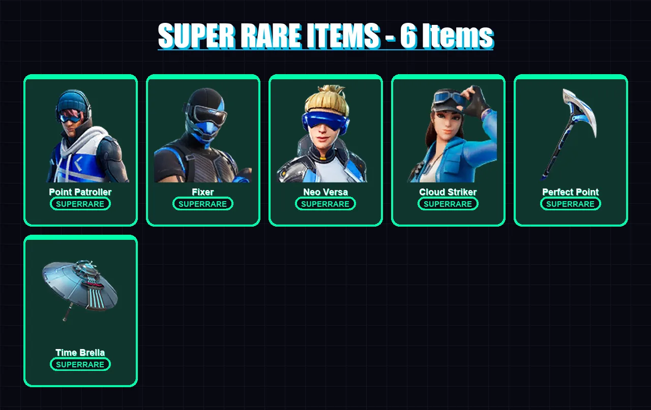 [PC/XBOX] | Point Patroller | Fixer | Neo Versa | Cloud Striker | Spire Assassin | 80 skin | 96 pickaxe | 82 emote | 81 glider | Lv1533