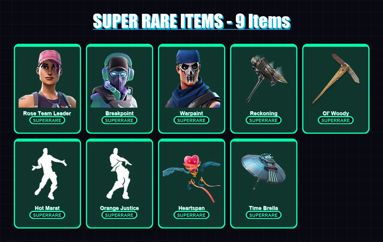 [PC/XBOX/PSN] | Rose Team Leader | Breakpoint | Warpaint | Blackheart | The Visitor | 56 skin | 58 pickaxe | 49 emote | 56 glider | Lv621