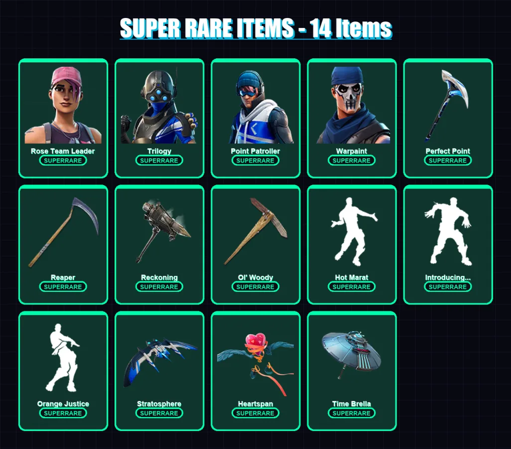 [PC] | Rose Team Leader | Trilogy | Point Patroller | Warpaint | Lynx | 166 skin | 169 pickaxe | 171 emote | 172 glider | Lv2365