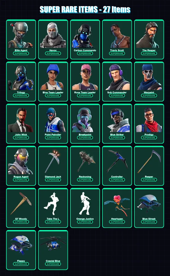 [PS4/PS5/XBOX/PC] | Elite Agent | Havoc | Carbon Commando | Travis Scott | The Reaper | 134 skin | 87 pickaxe | 101 emote | 87 glider | Lv1083