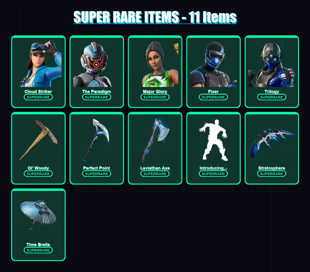 [PC/XBOX] | Cloud Striker | The Paradigm | Major Glory | Fixer | Trilogy | 166 skin | 235 pickaxe | 152 emote | 155 glider | Lv3163