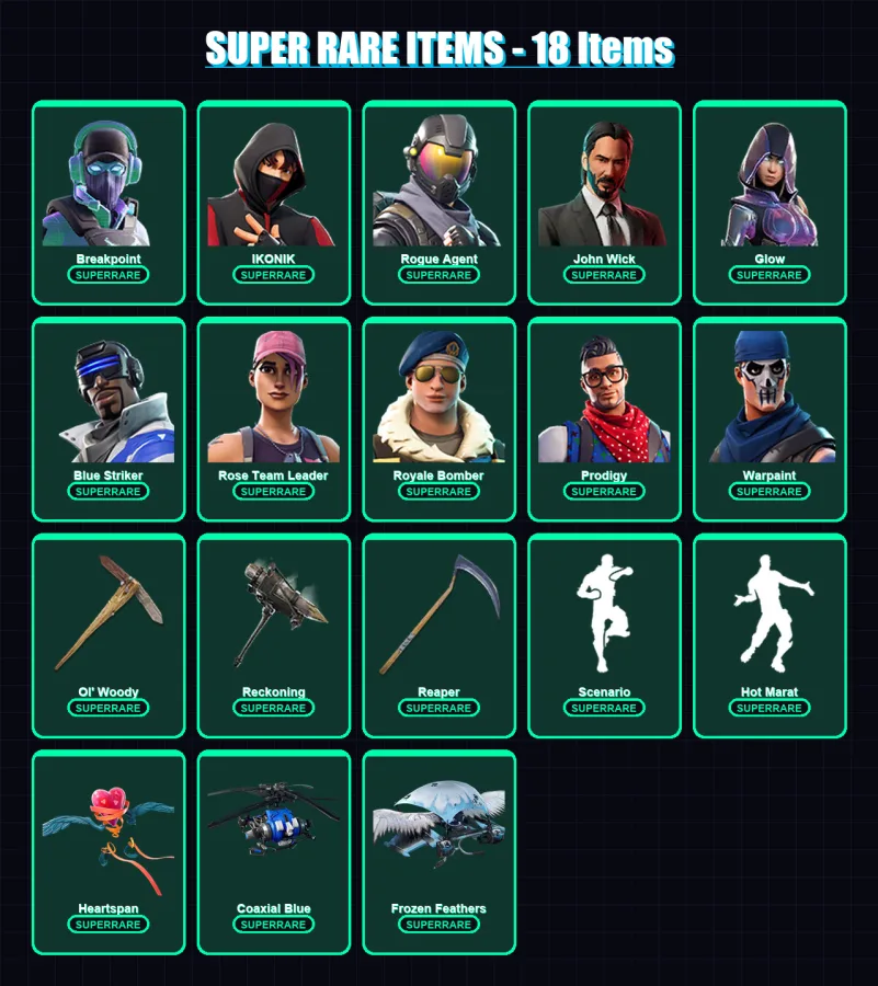 [PC/XBOX/PSN] | Breakpoint | IKONIK | Rogue Agent | John Wick | Glow | 174 skin | 191 pickaxe | 155 emote | 166 glider | Lv2342