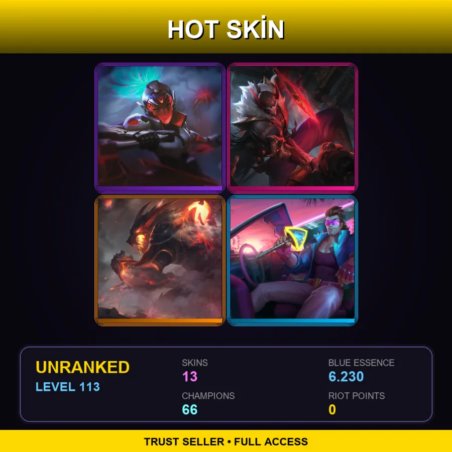 EUW | Lv113 | Unranked | 13 Skin | 66 Champ — LoL account
