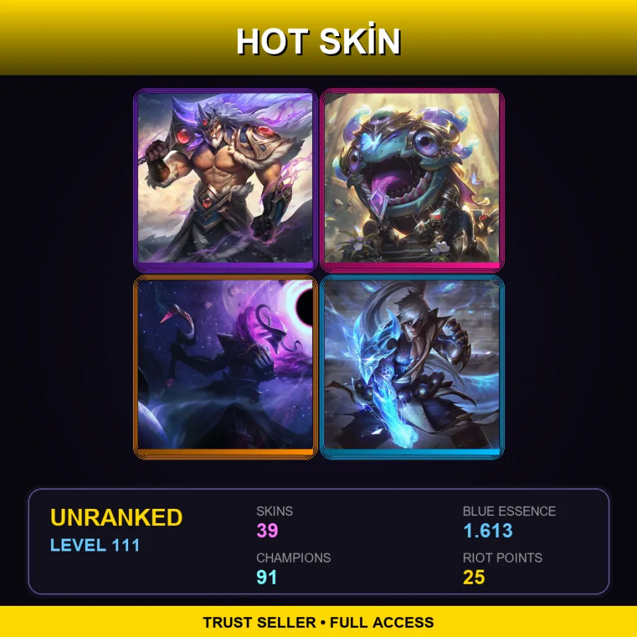 SG | Lv111 | Unranked | 39 Skin | 91 Champ — LoL account