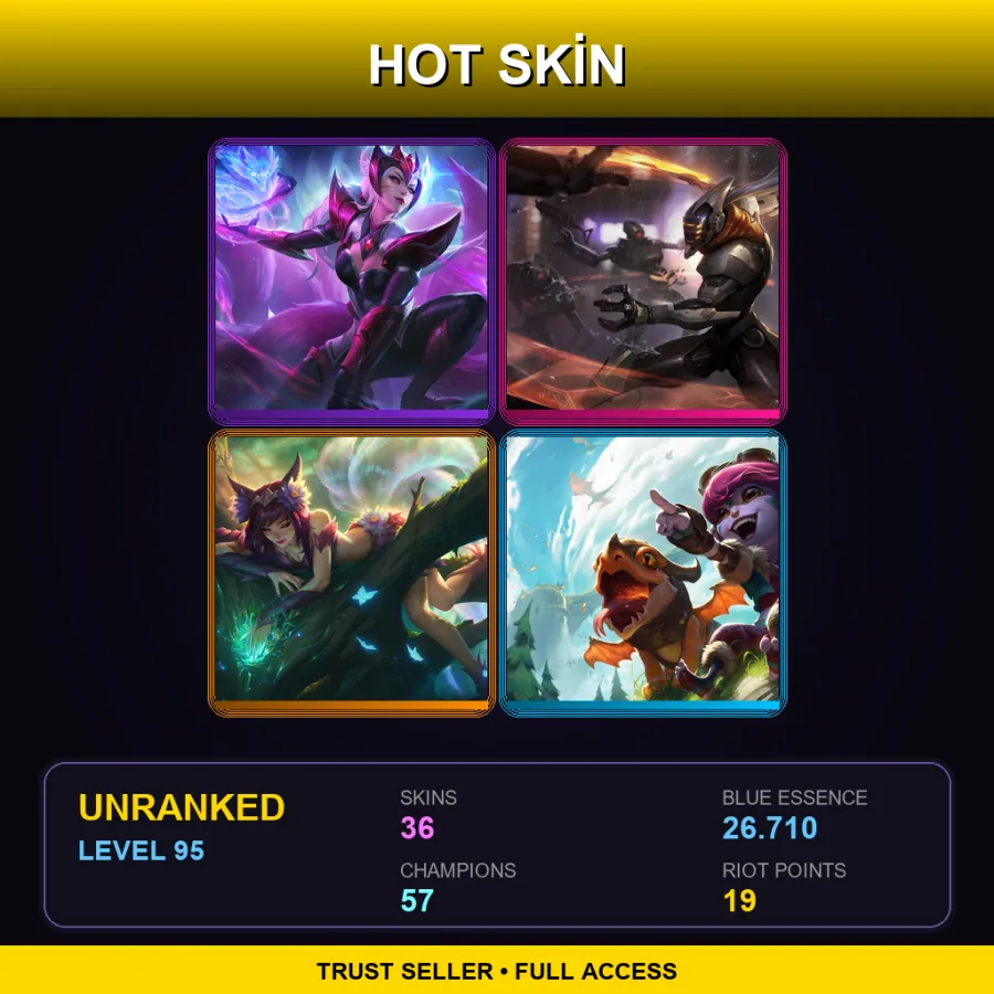 EUNE | Lv95 | Unranked | 36 Skin | 57 Champ