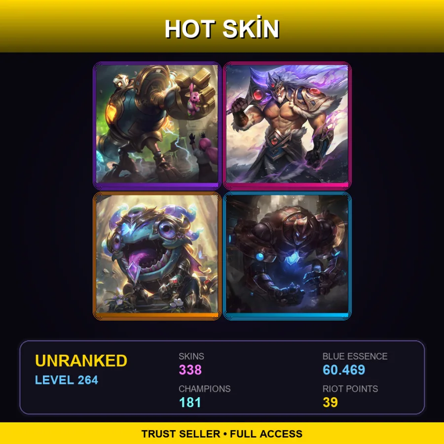 VN | Lv264 | Unranked | 338 Skin | 181 Champ — LoL account