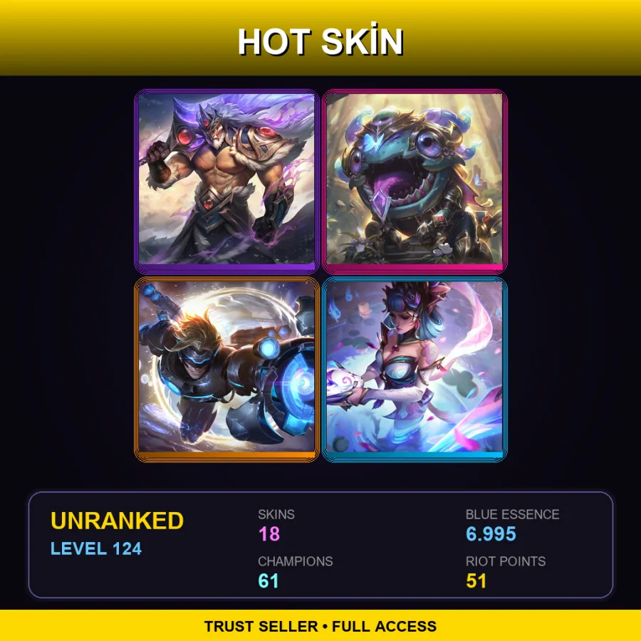 EUW | Lv124 | Unranked | 18 Skin | 61 Champ — LoL account
