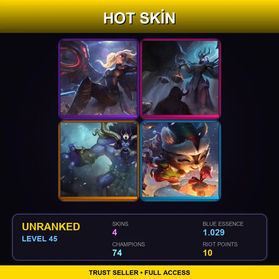 EUNE | Lv45 | Unranked | 4 Skin | 74 Champ