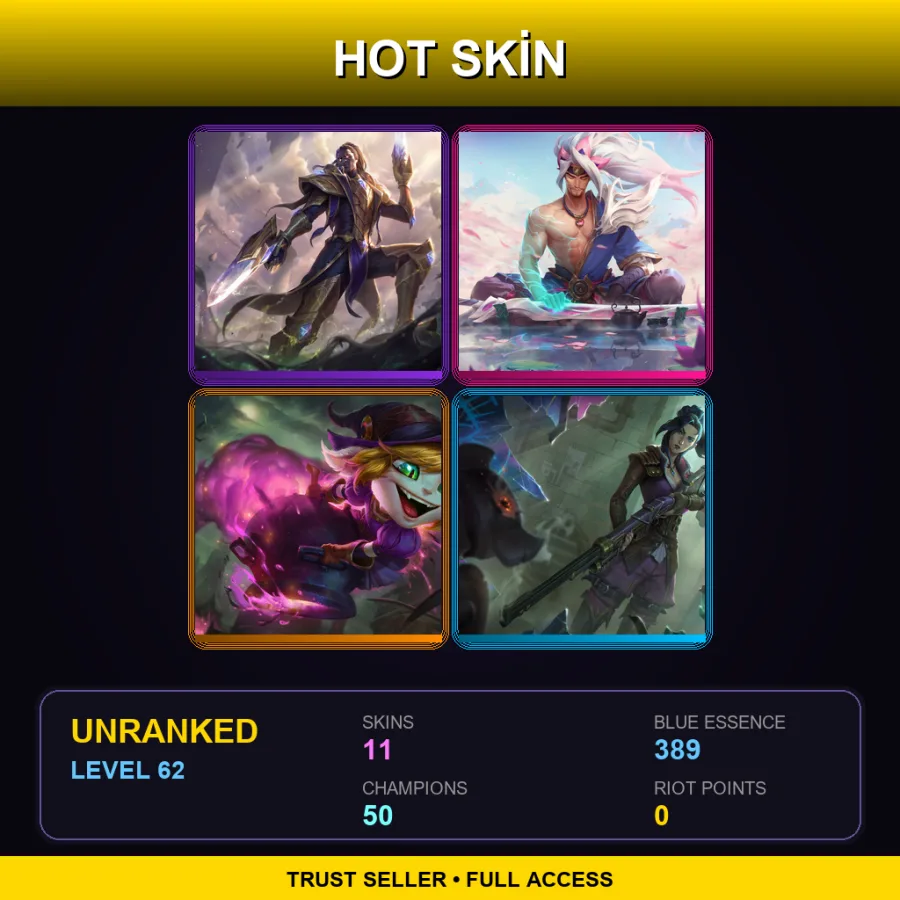 EUW | Lv62 | Unranked | 11 Skin | 50 Champ