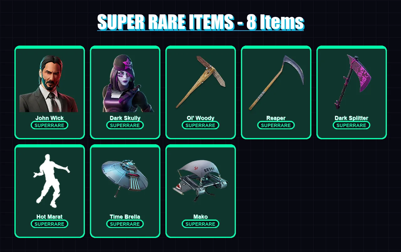 [PC/XBOX/PSN] | John Wick | Dark Skully | Mizuki | Frostbite | Snap | 379 skin | 355 pickaxe | 363 emote | 222 glider | Lv3838
