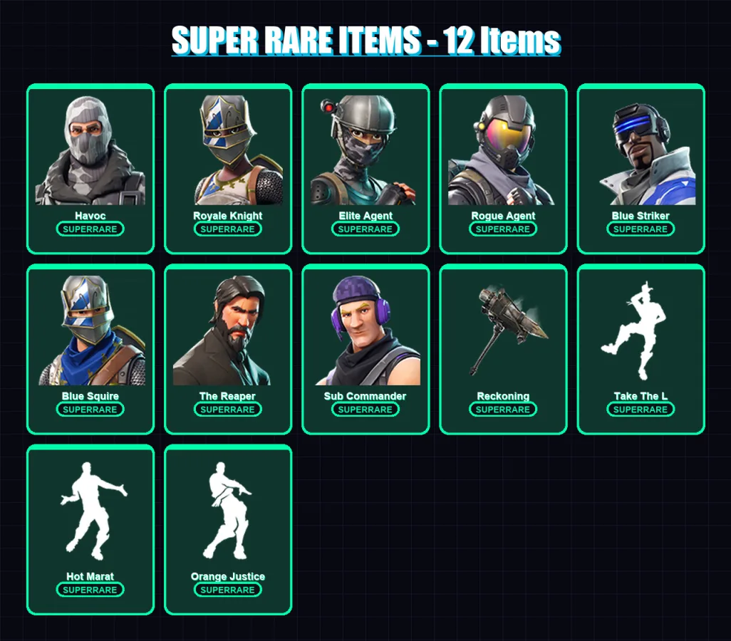 [PC/XBOX/PSN] | Havoc | Royale Knight | Elite Agent | Rogue Agent | Blue Striker | 43 skin | 26 pickaxe | 40 emote | 39 glider | Lv450
