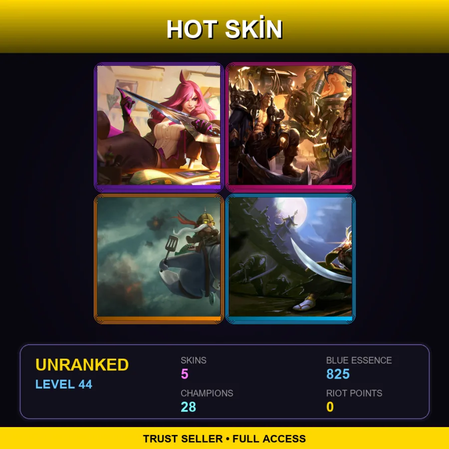 LAN | Battle Academia Katarina | Ironside Malphite | Urfrider Corki | Samurai Yi | 5 Skin | 28 Champ | Lv44