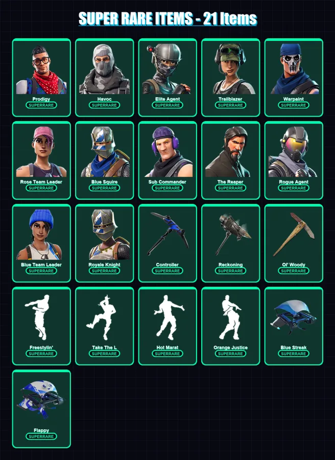 [PC] | Prodigy | Havoc | Elite Agent | Trailblazer | Warpaint | 72 skin | 49 pickaxe | 58 emote | 49 glider | Lv523