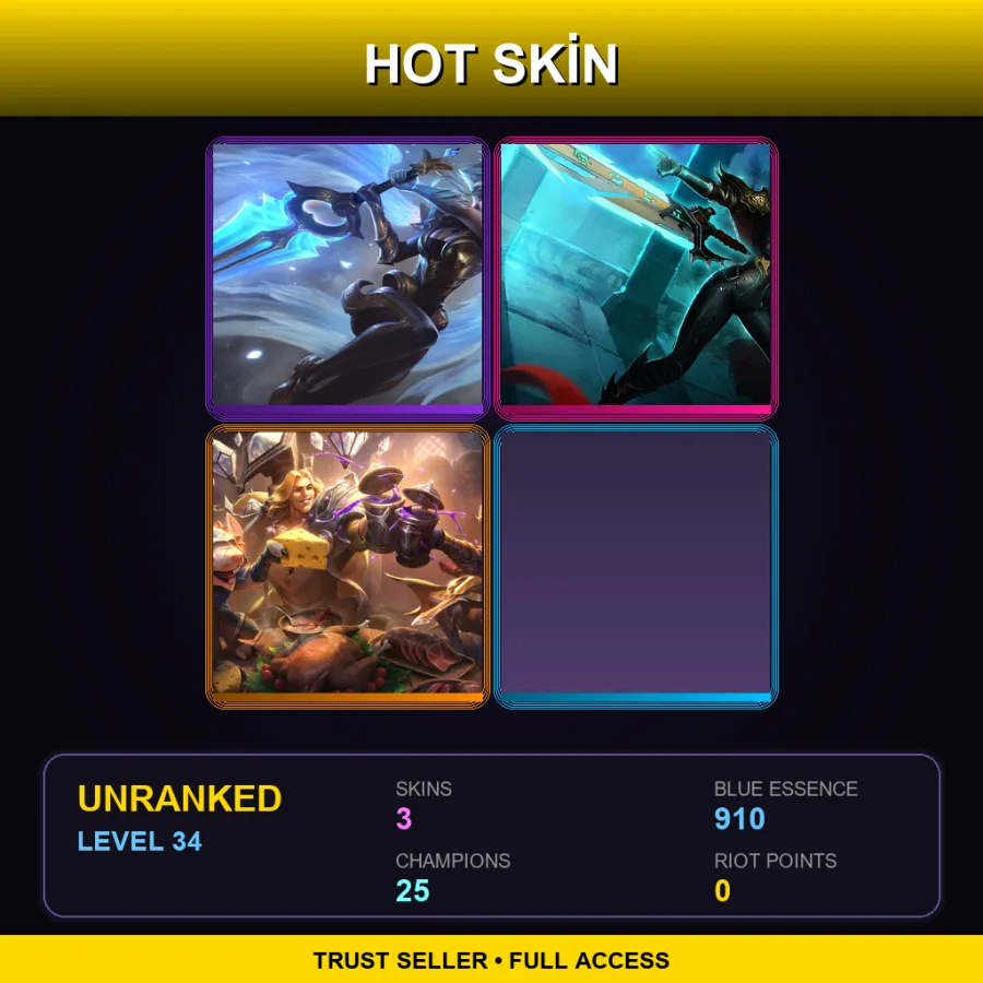 LAS | Dawnbringer Riven | Crimson Elite Riven | Talon Blackwood | 3 Skin | 25 Champ | Lv34