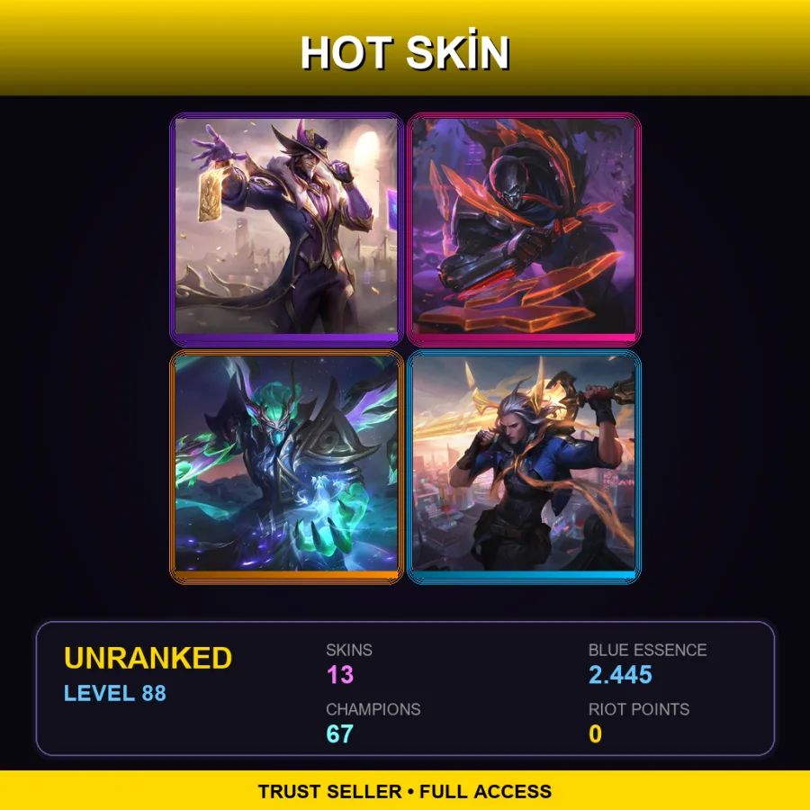 EUW | Lv88 | Unranked | 13 Skin | 67 Champ — LoL account
