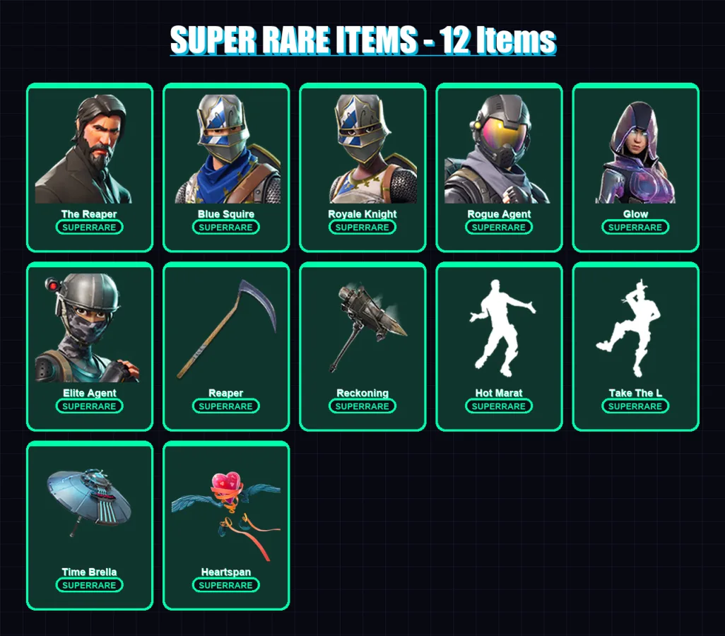 [PC/PSN] | The Reaper | Blue Squire | Royale Knight | Rogue Agent | Glow | 88 skin | 72 pickaxe | 94 emote | 86 glider | Lv1514