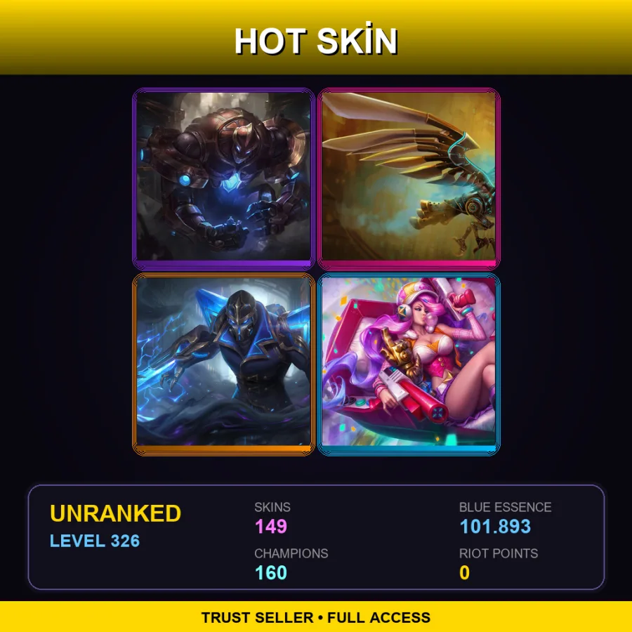 VN | Lv326 | Unranked | 149 Skin | 160 Champ — LoL account