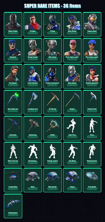 [PS4/PS5/XBOX/PC] | Black Knight | Prodigy | Trilogy | Blue Striker | Rogue Agent | 176 skin | 148 pickaxe | 153 emote | 157 glider | Lv2136