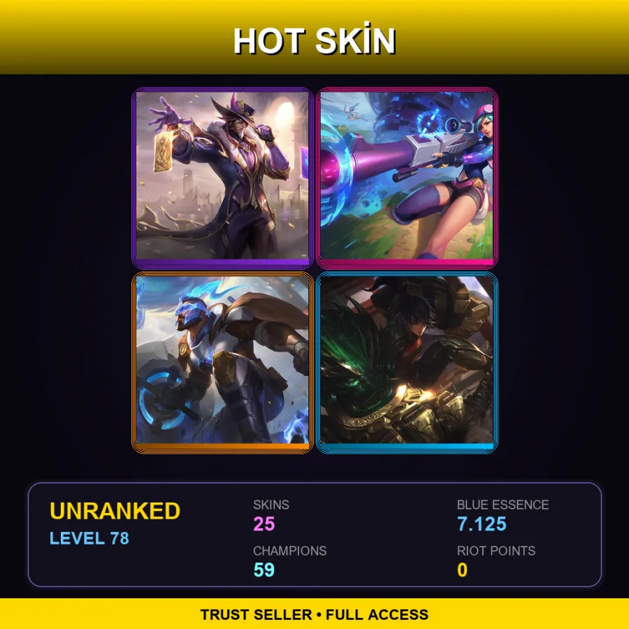 LAS | Lv78 | Unranked | 25 Skin | 59 Champ — LoL account