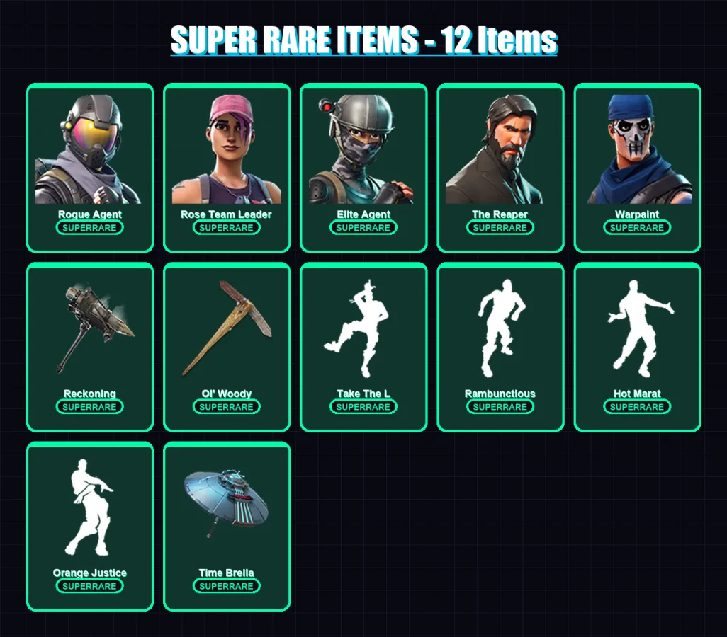 [PC/PSN] | Rogue Agent | Rose Team Leader | Elite Agent | The Reaper | Warpaint | 126 skin | 125 pickaxe | 146 emote | 126 glider | Lv1953