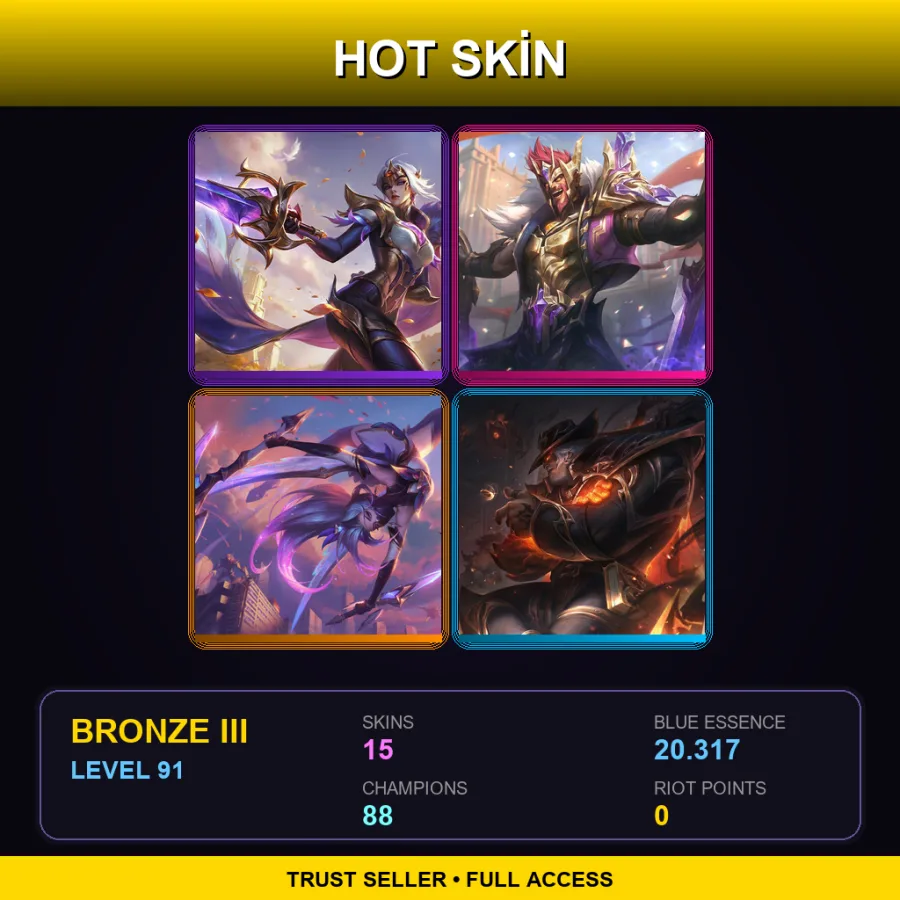 EUW | Lv91 | Bronze III | 15 Skin | 88 Champ