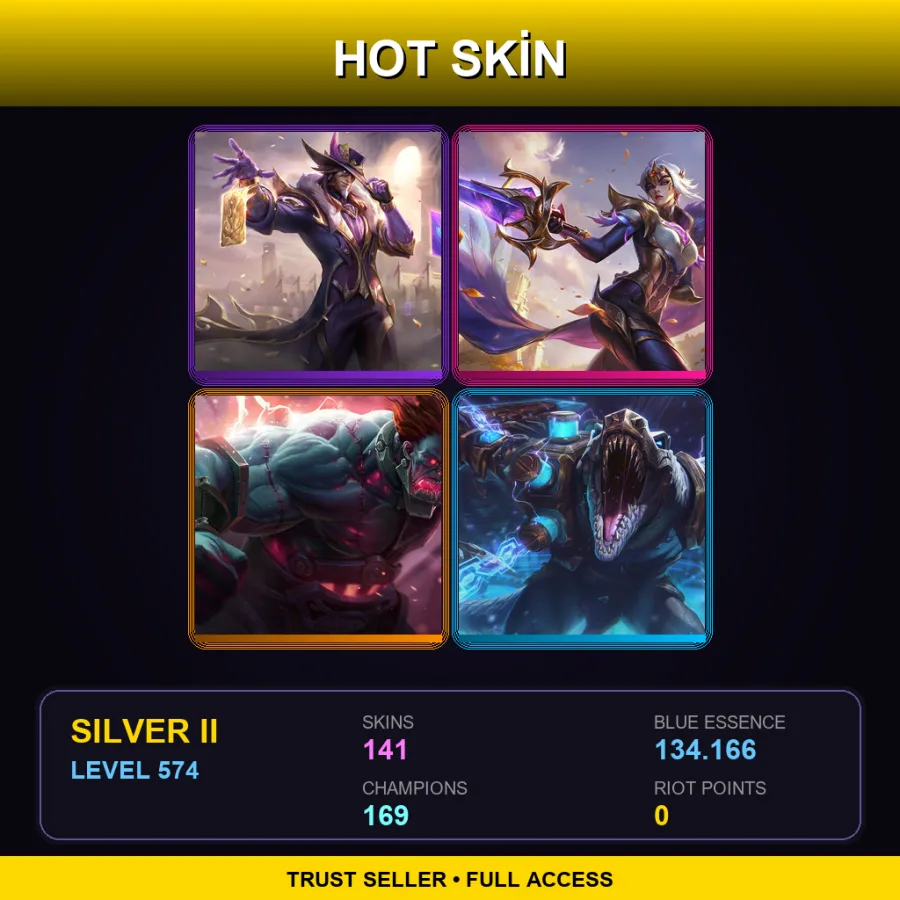 LAS | Victorious Twisted Fate | Victorious Fiora | Hextech Sion | Hextech Renekton | 141 Skin | 169 Champ | Silver II | Lv574