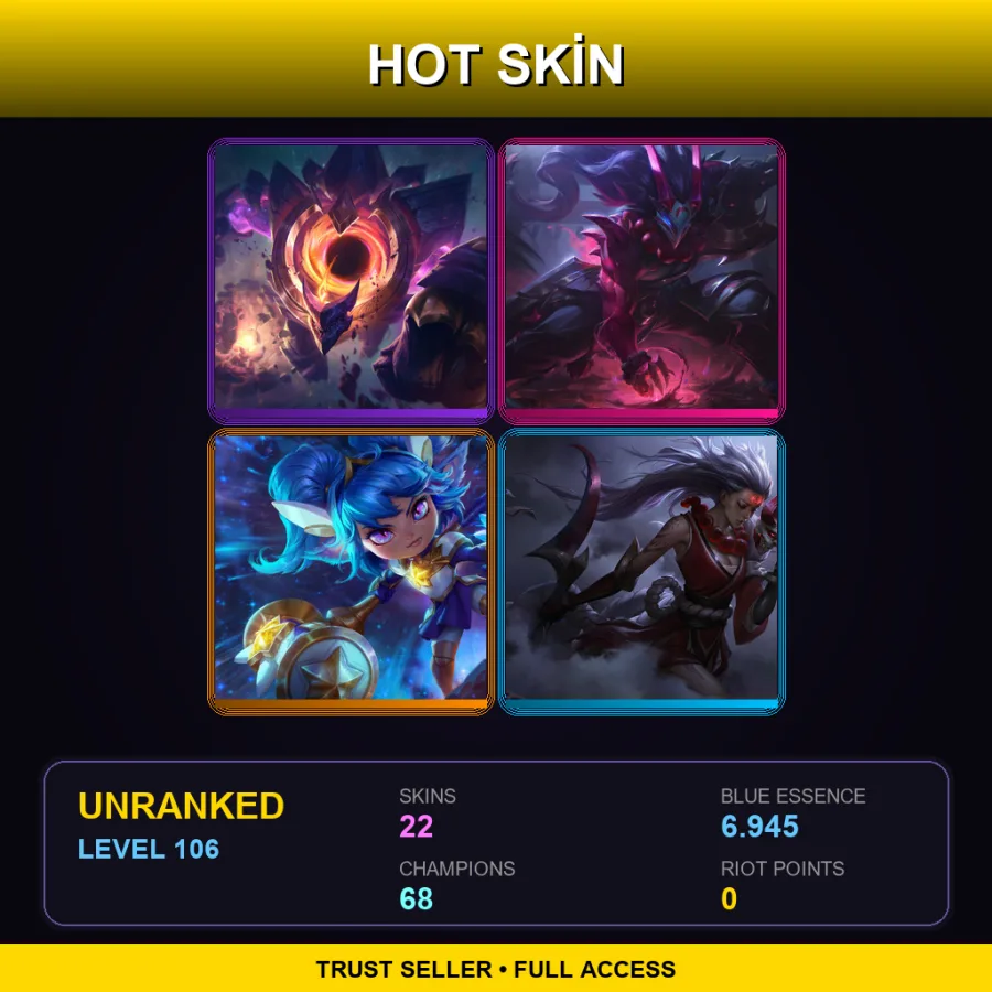 EUW | Lv106 | Unranked | 22 Skin | 68 Champ — LoL account