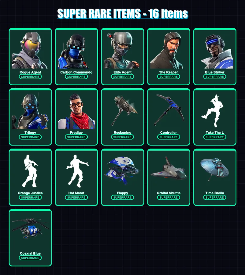 [PC/XBOX] | Rogue Agent | Carbon Commando | Elite Agent | The Reaper | Blue Striker | 221 skin | 234 pickaxe | 220 emote | 154 glider | Lv2284