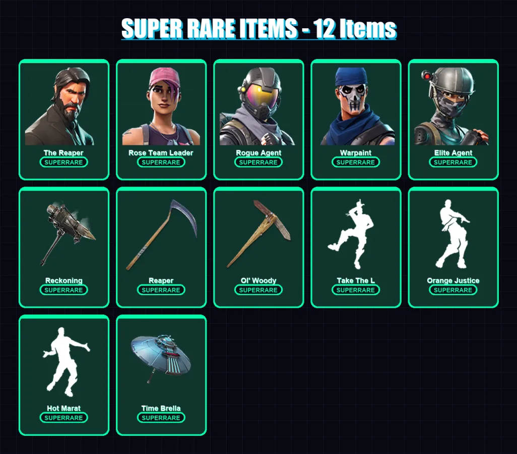 [PC/XBOX/PSN] | The Reaper | Rose Team Leader | Rogue Agent | Warpaint | Elite Agent | 108 skin | 107 pickaxe | 115 emote | 101 glider | Lv1418 — Fortnite account