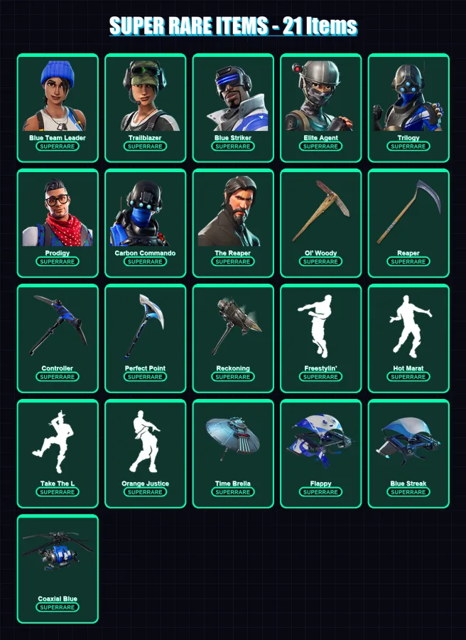 [PC/XBOX] | Blue Team Leader | Trailblazer | Blue Striker | Elite Agent | Trilogy | 81 skin | 101 pickaxe | 104 emote | 97 glider | Lv1340