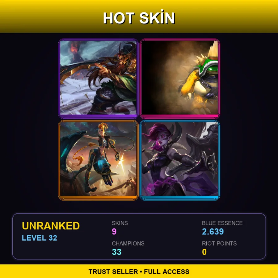 VN | Lv32 | Unranked | 9 Skin | 33 Champ — LoL account