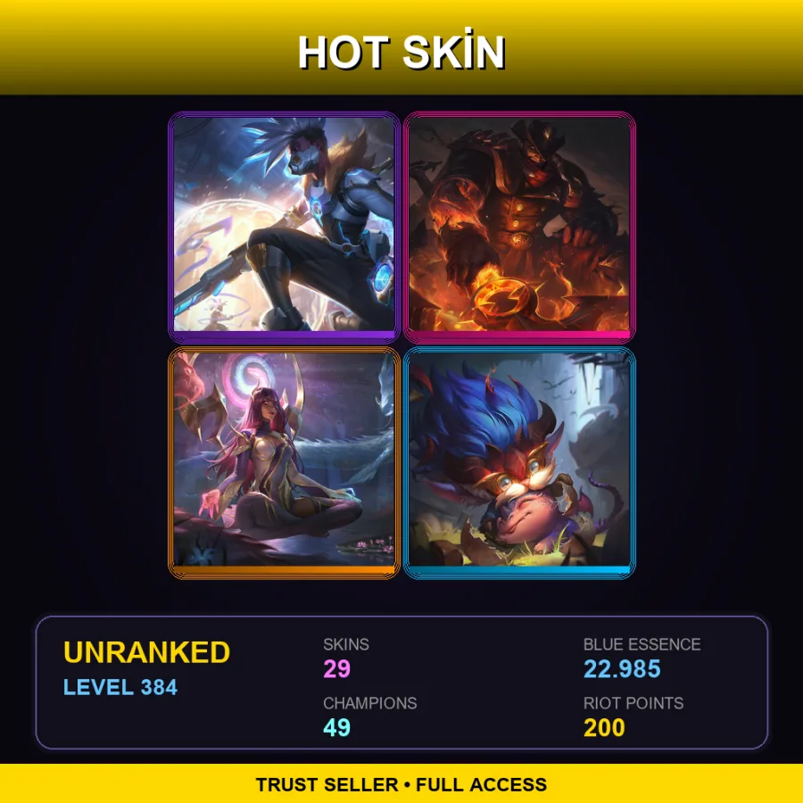 LAN | Lv384 | Unranked | 29 Skin | 49 Champ — LoL account