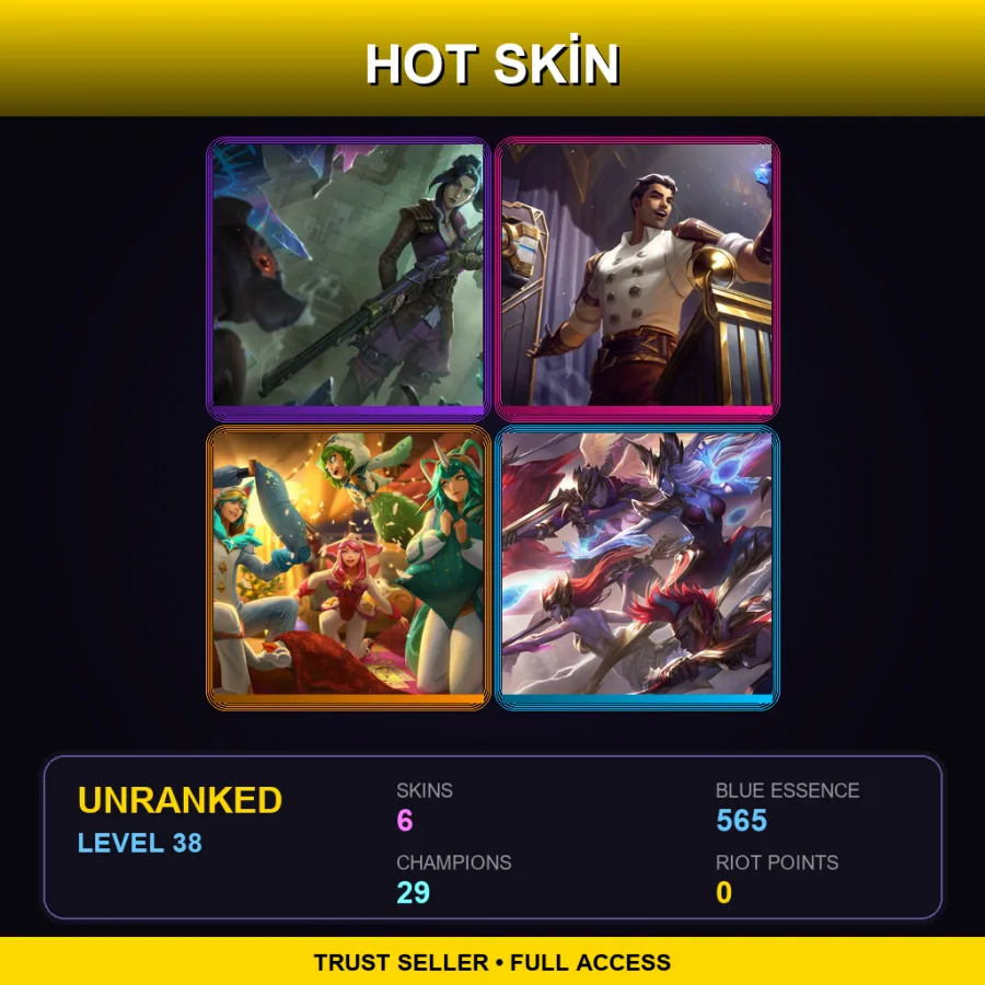 EUW | Lv38 | Unranked | 6 Skin | 29 Champ — LoL account