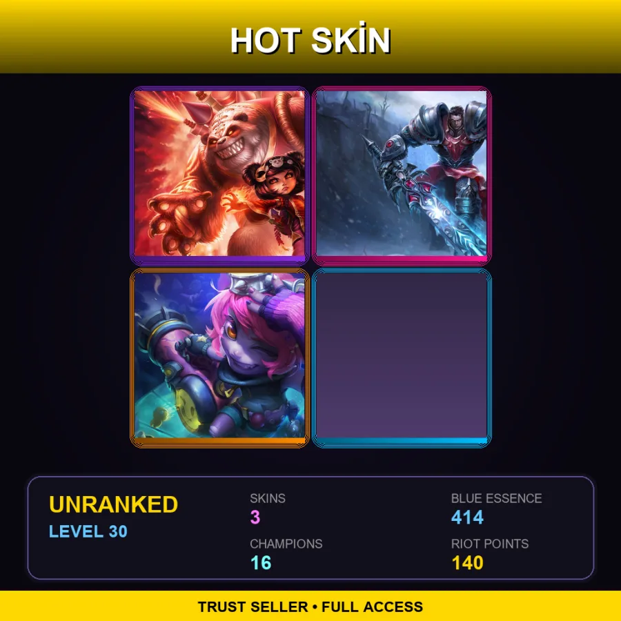 EUW | Lv30 | Unranked | 3 Skin | 16 Champ — LoL account