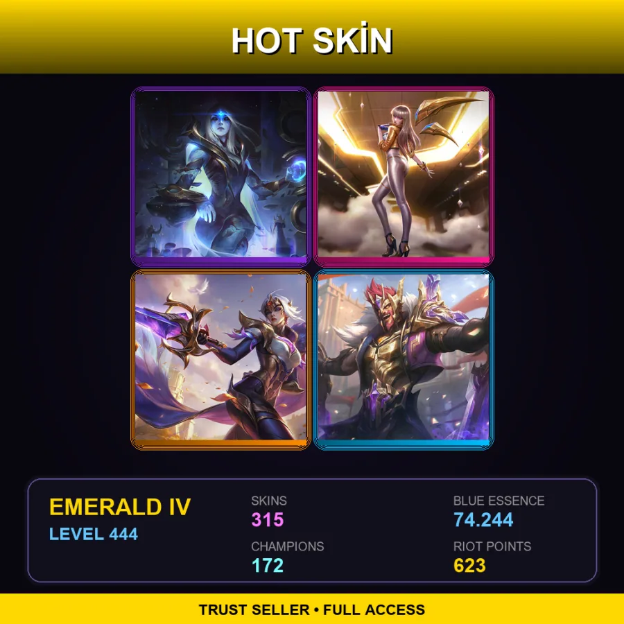 BR | Lv444 | Emerald IV | 315 Skin | 172 Champ — LoL account