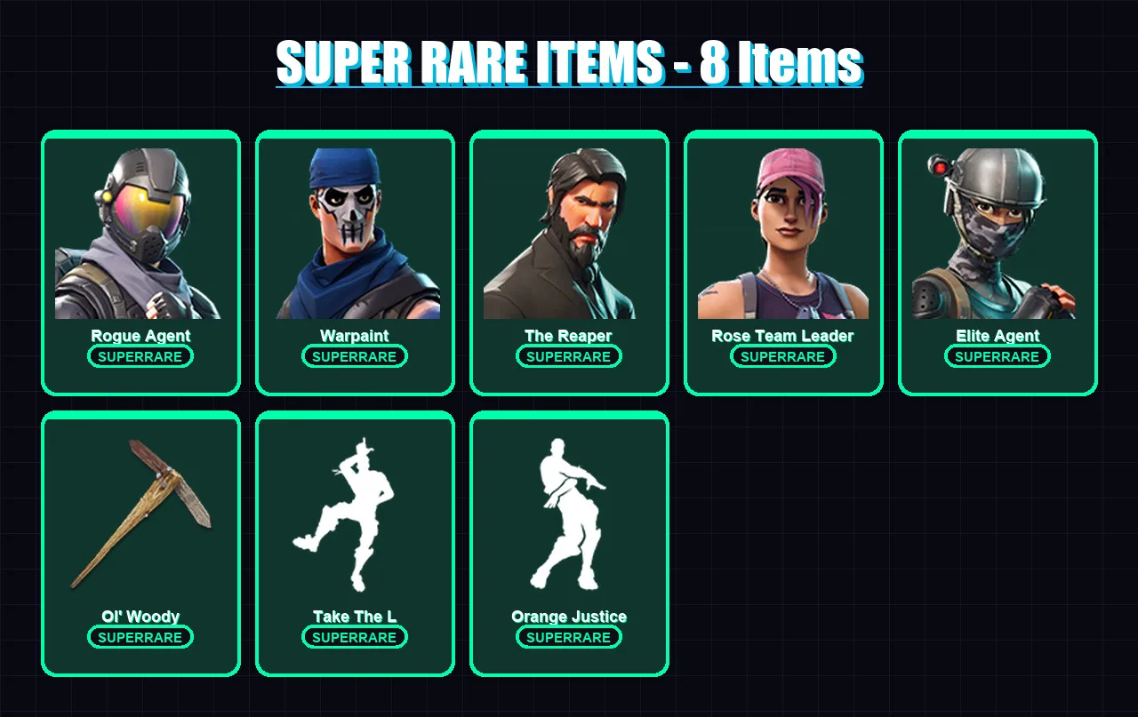 [PC/XBOX/PSN] | Rogue Agent | Warpaint | The Reaper | Rose Team Leader | Elite Agent | 83 skin | 126 pickaxe | 100 emote | 111 glider | Lv1787 — Fortnite account
